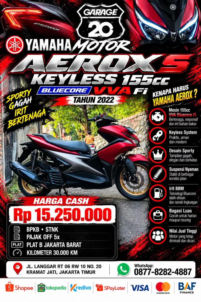 Yamaha Aerox S 155cc ABS Keylles Fi Tahun 2019