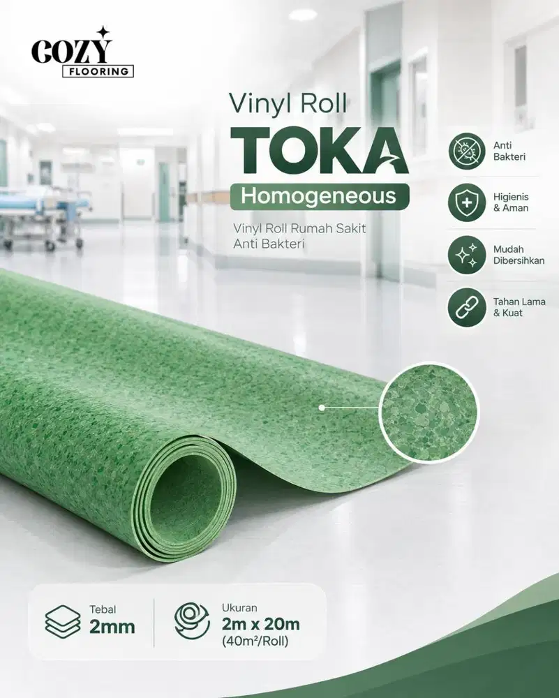 Karpet Vinyl Roll Anti Bakteri TOKA 2mm / Vinyl Rumah Sakit / Klinik H