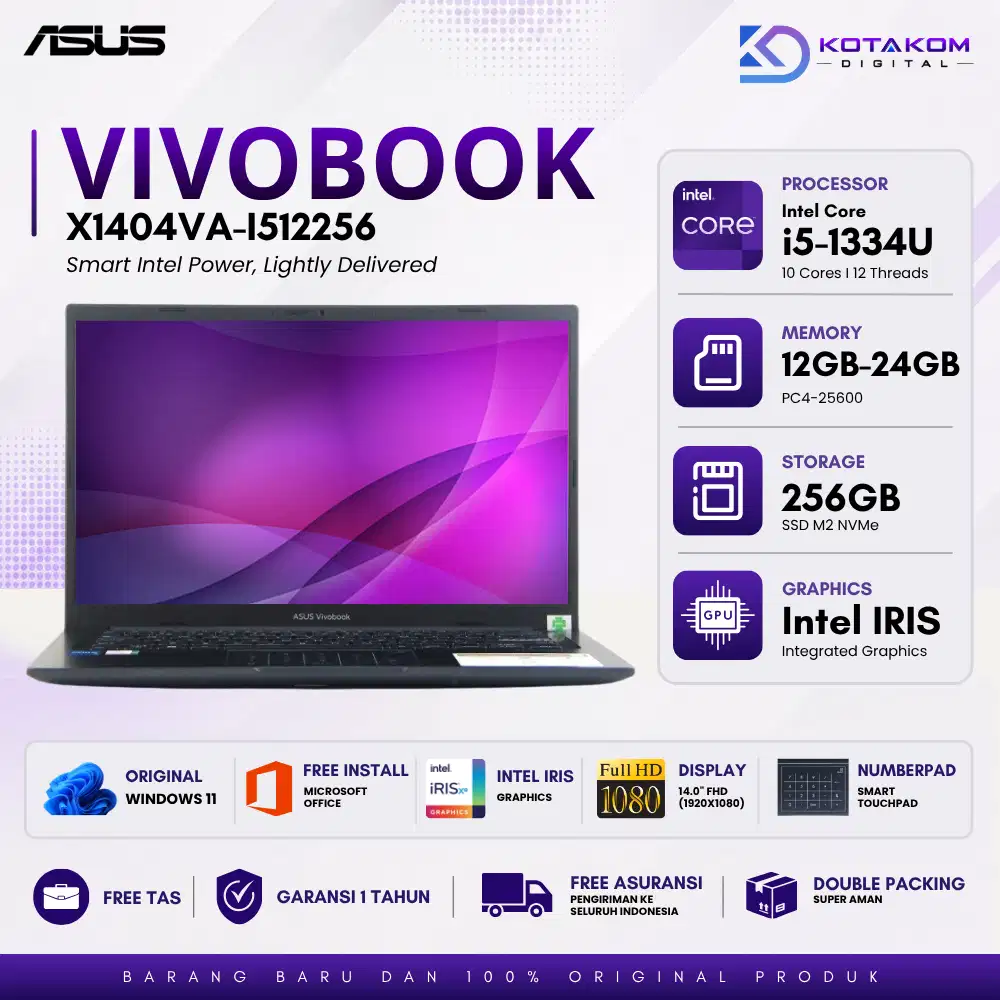 ASUS VIVOBOOK X1404VA-I512256 CORE I5-1334U 8GB 256GB 14.0 FHD WIND11