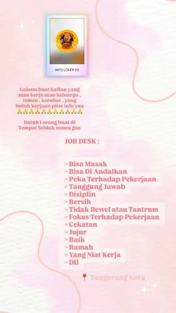 DI BUTUHKAN KARYAWAN SEBLAK