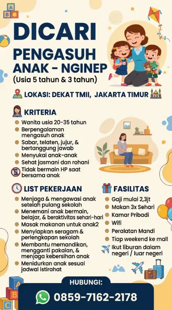 Pengasuh Anak 3 dan 5 tahun Menginap