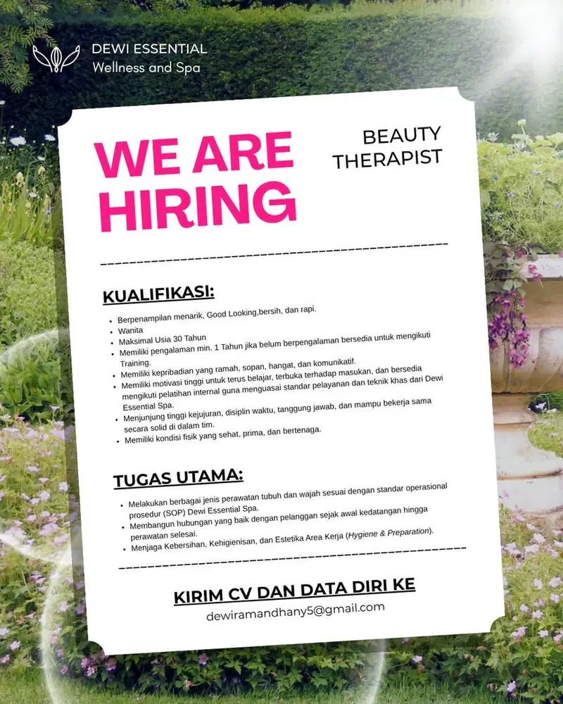 Dibutuhkan Beauty Therapist