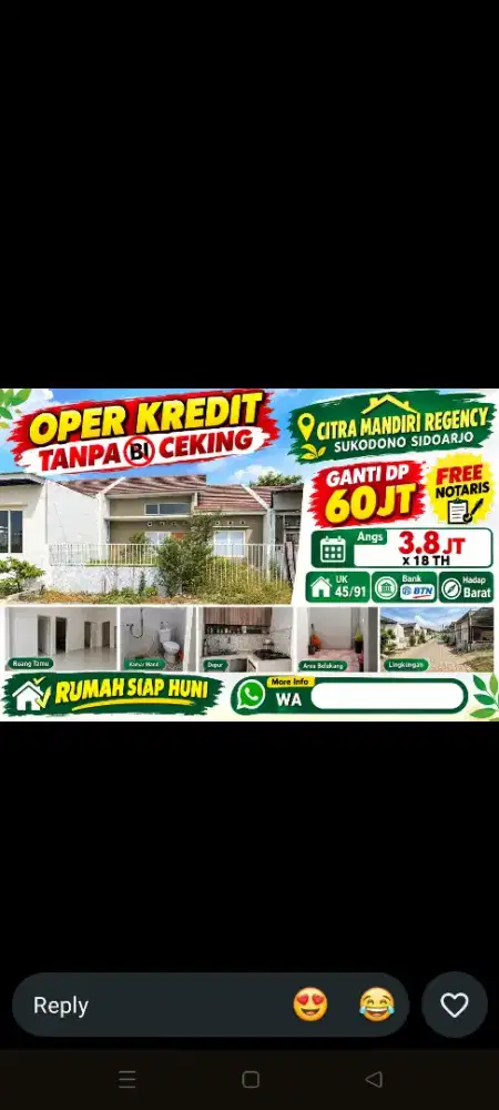 OPER KREDIT PERUM CITRA MANDIRI RESIDENCE TANPA BI CEK 65jt