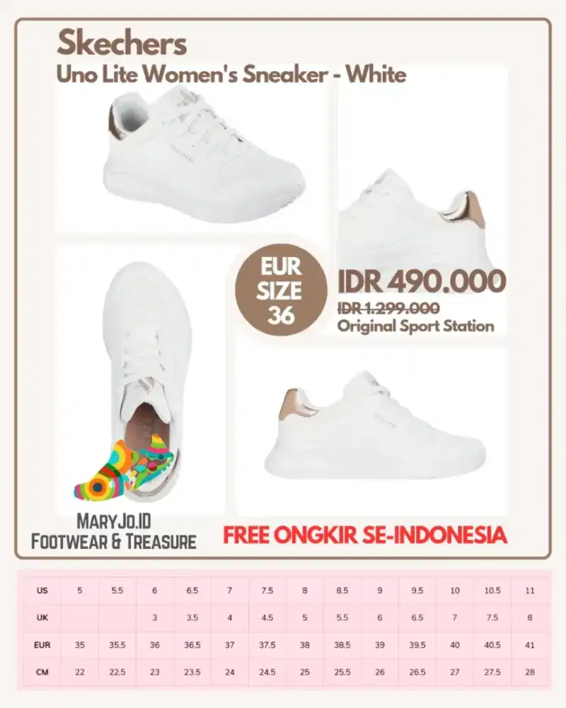 Skechers Uno Lite Women's Sneaker - White : Size 36