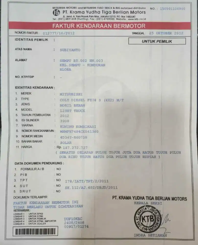 Jasa Urus Faktur Kendaraan Hilang