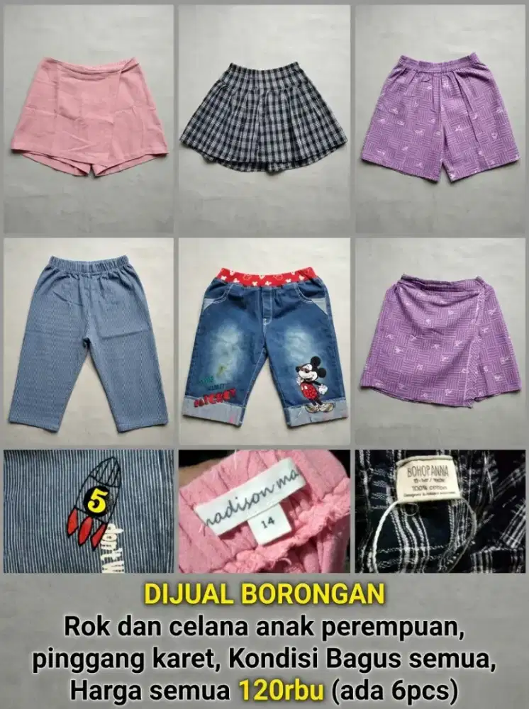 Jual borongan Rok dan celana anak perempuan Pinggang karet
