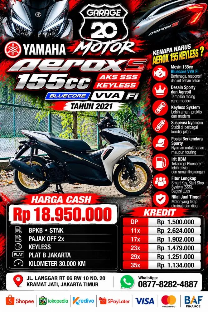 Yamaha All New Aerox S ABS 155cc Keylles Tahun 2021