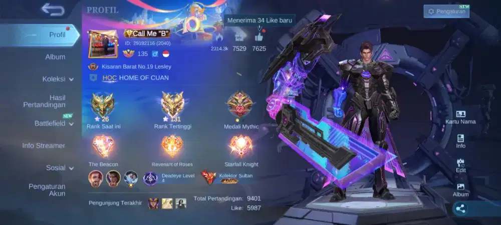 Akun Mobile Legend RP. 15.500.000