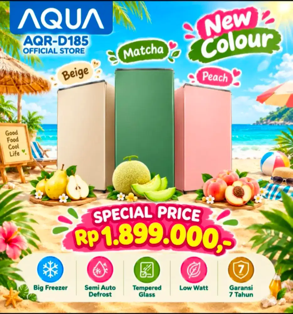 Kulkas AQUA AQR-D185 Warna Terbaru-Beige, Matcha & Peach