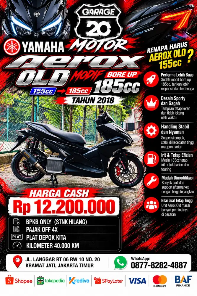 Yamaha Aerox Boreup 185cc Modif Bluecore VVA_Fi Tahun 2018
