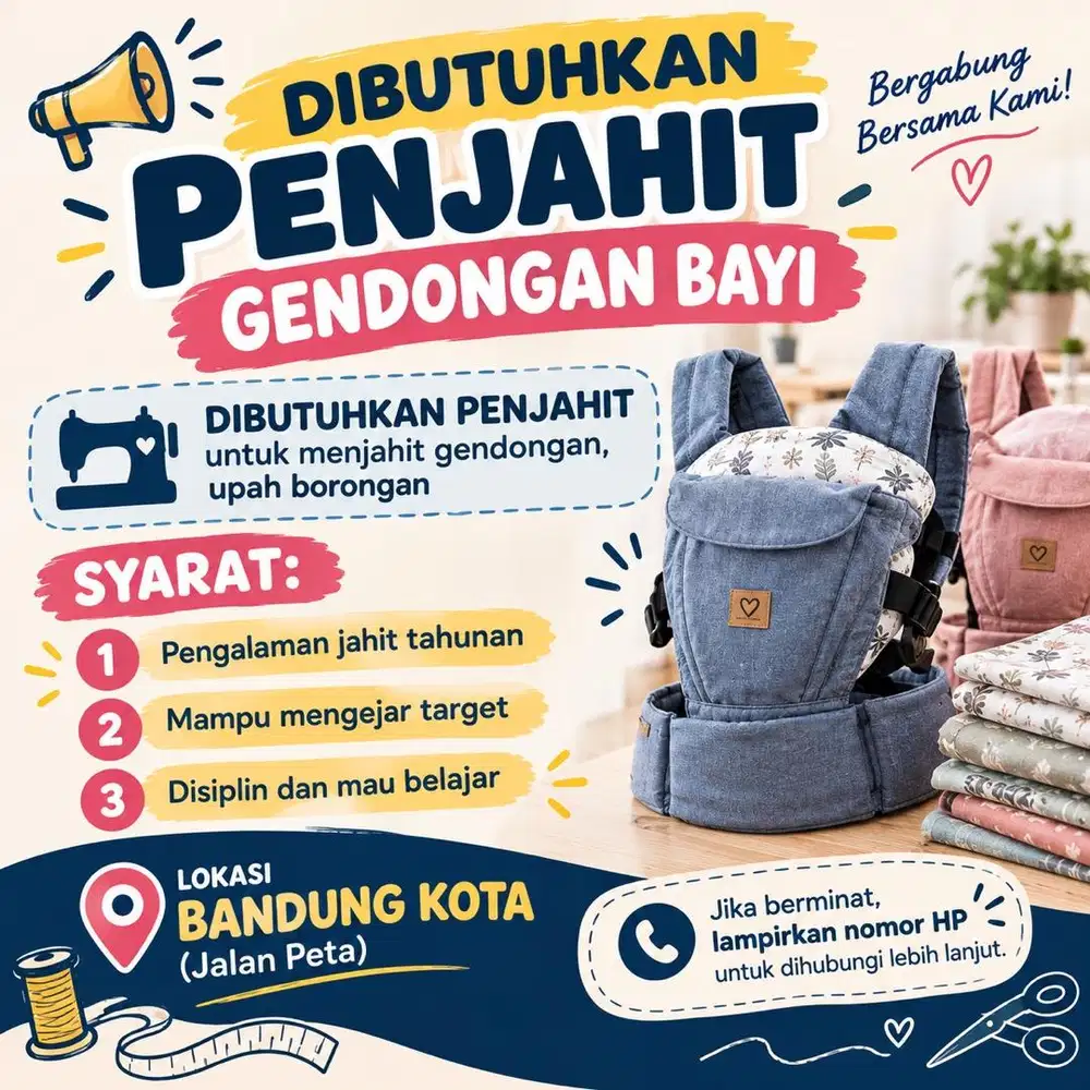 dibutuhkan penjahit GENDONGAN BAYI
