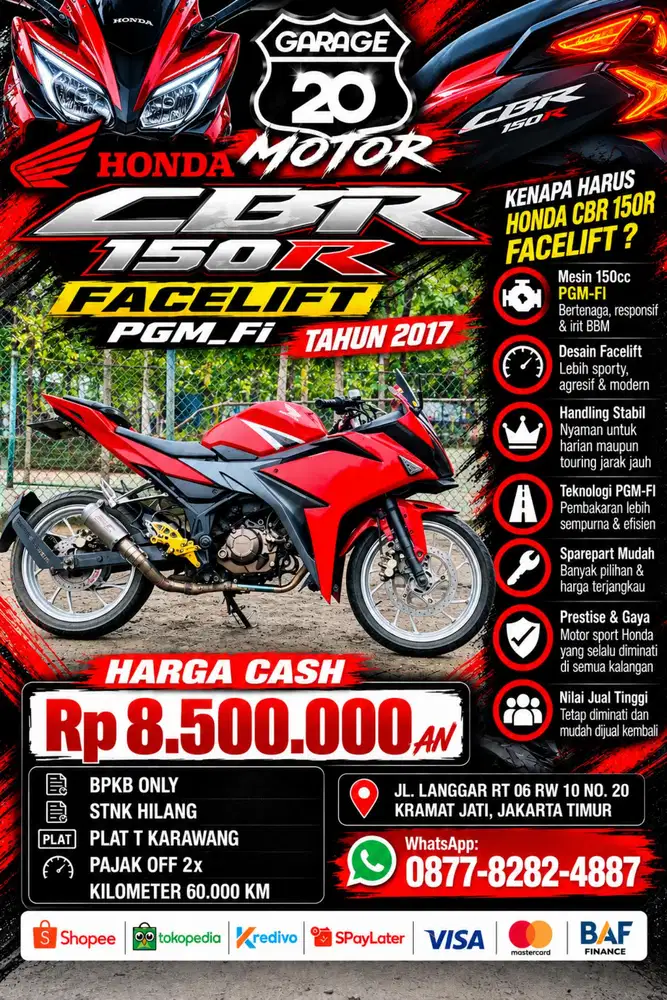 Honda CBR 150cc Facelift Modif STNK Hilang Tahun 2019