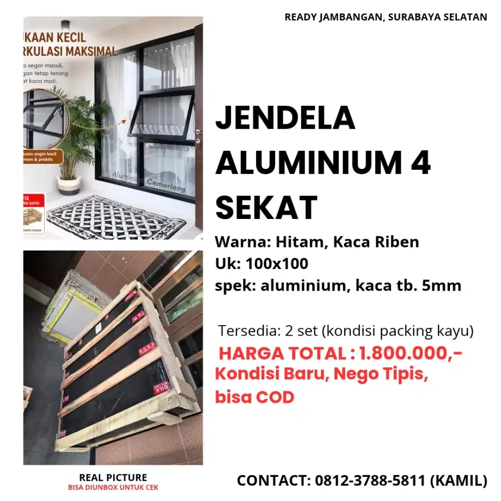 KUSEN JENDELA KACA ALUMINUM - 100×100CM - SESUAI GAMBAR