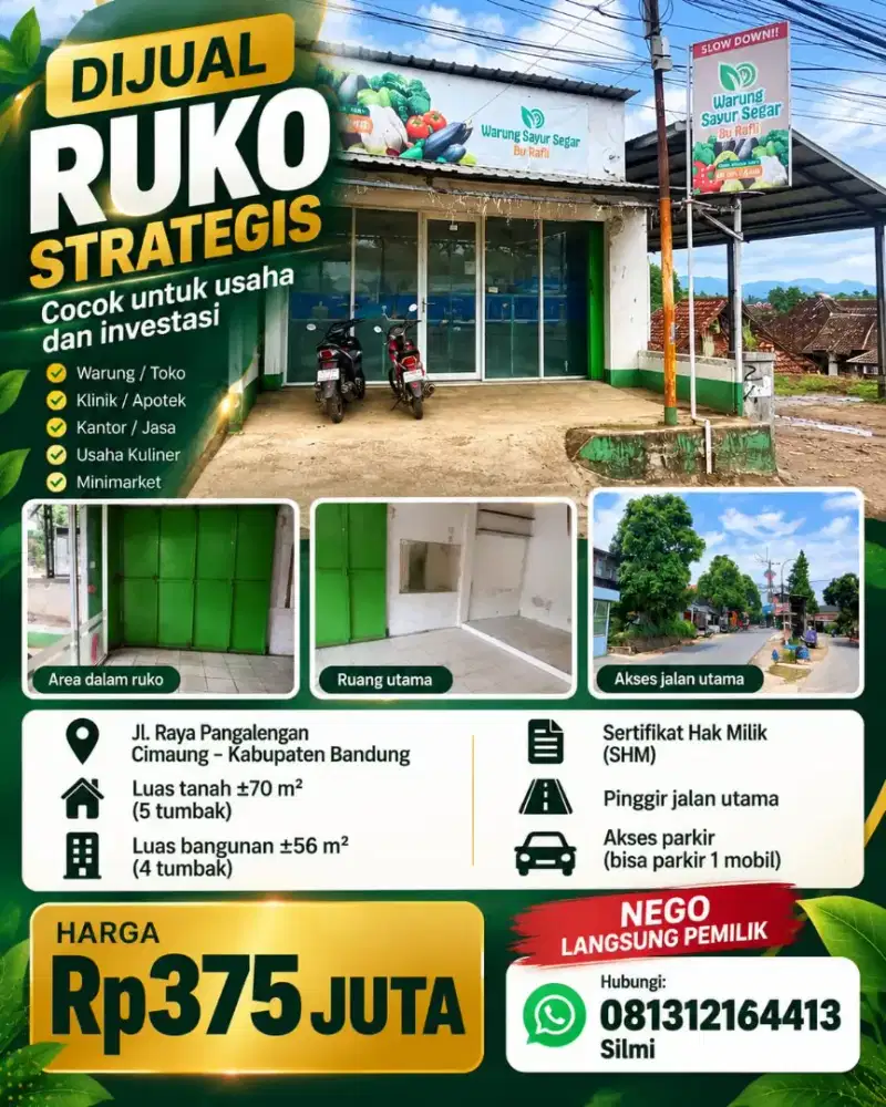 DIJUAL RUKO STRATEGIS DI CIMAUNG - BANJARAN!

HARGA CUMA Rp375 JUTA