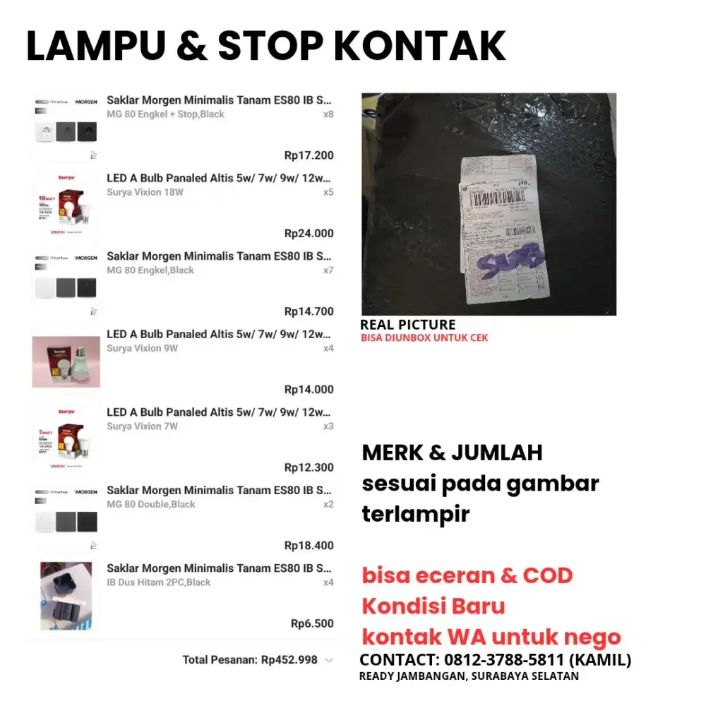 LAMPU & SAKLAR - JUMLAH DAN SPEK DIGAMBAR