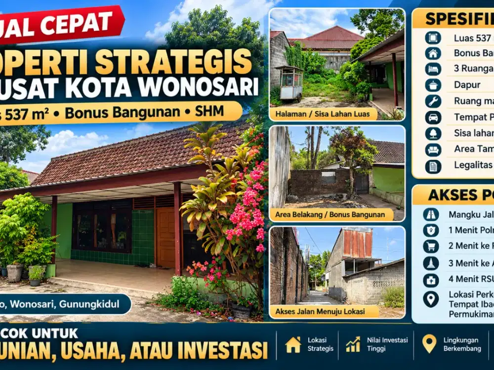 Tanah Murah Jogja 2 Jutaan Nego Bonus Rumah Depan Polres Wonosari