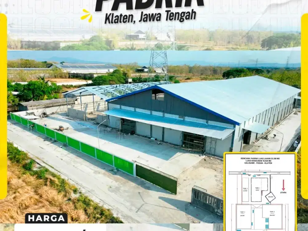 Dijual / Sewa Gudang 1hektar Zona Merah Siap Pakai di pedan klaten 27Milyar