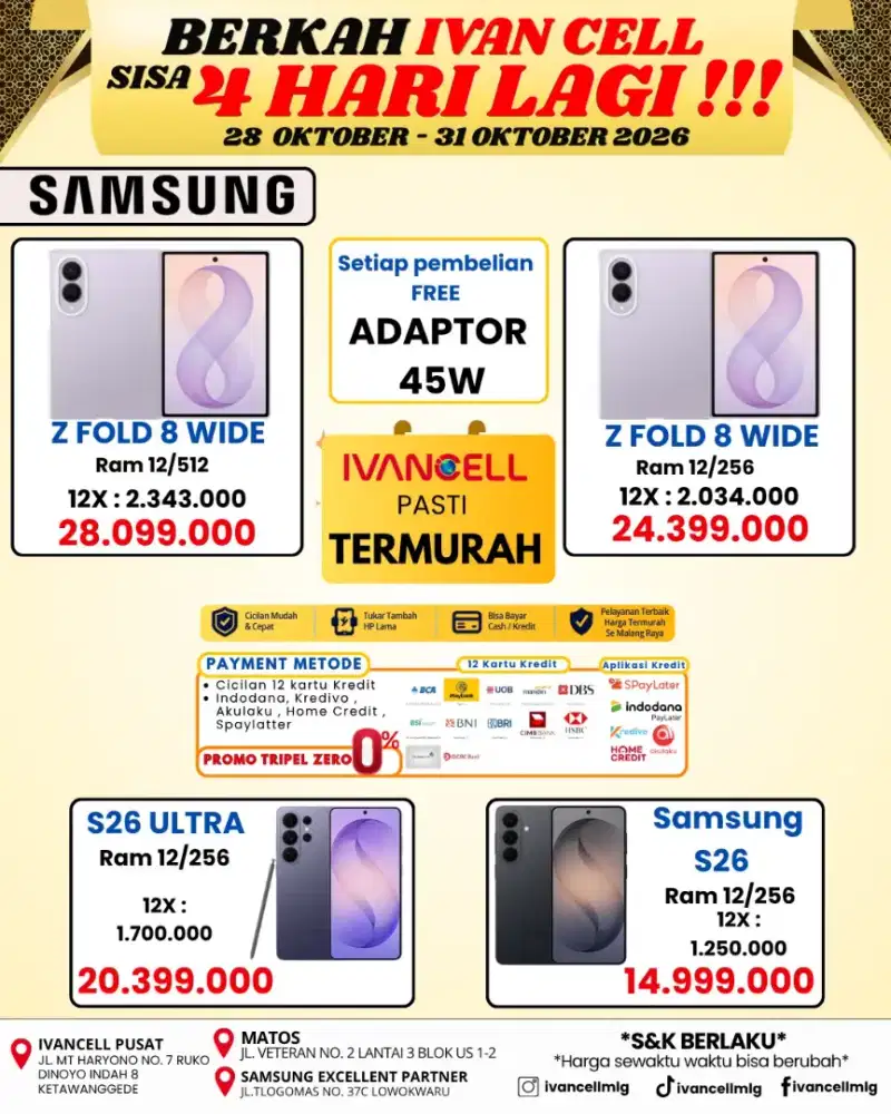 SAMSUNG SERI PREMIUM SPEK SULTAN CICILAN BUNGA 0% FREE ADAPTER ORI 45W