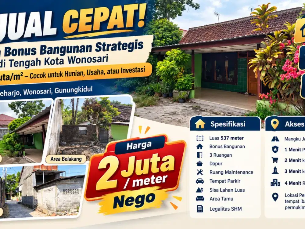 Beli Tanah 2 Jutaan di Jogja Bonus Rumah Depan Polres Wonosari