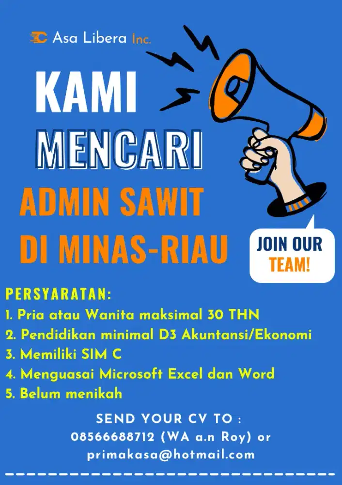 Dicari Admin Sawit di Minas - Riau