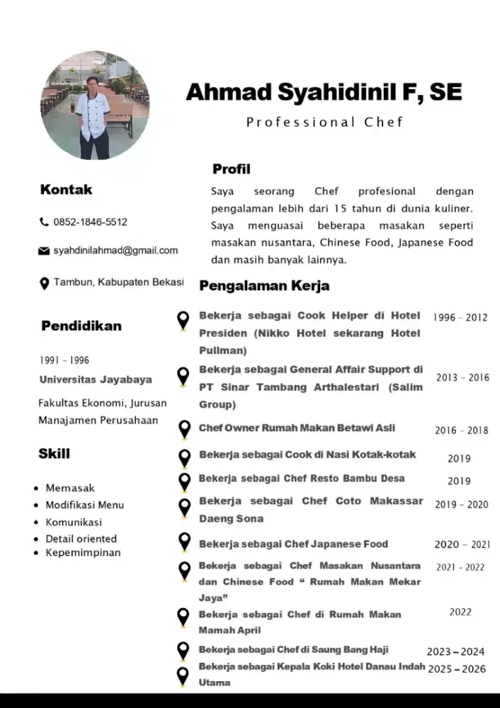 Cheff Profesional Mencari Pekerjaan