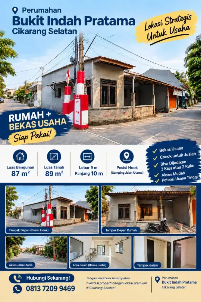 Rumah Bekaa Usaha pinggir jalan utama, bisa jadi 3 kios atau 2 ruko.