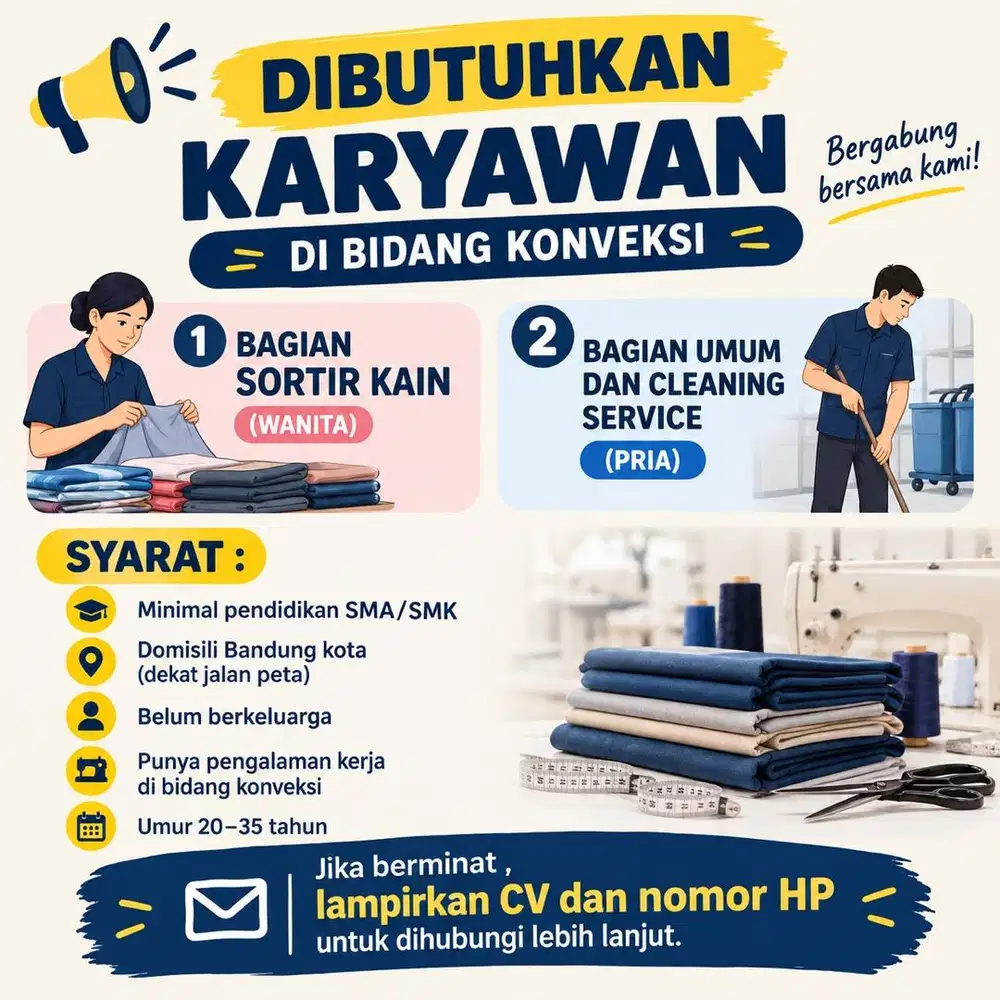 dibutuhkan karyawan di bidang konveksi