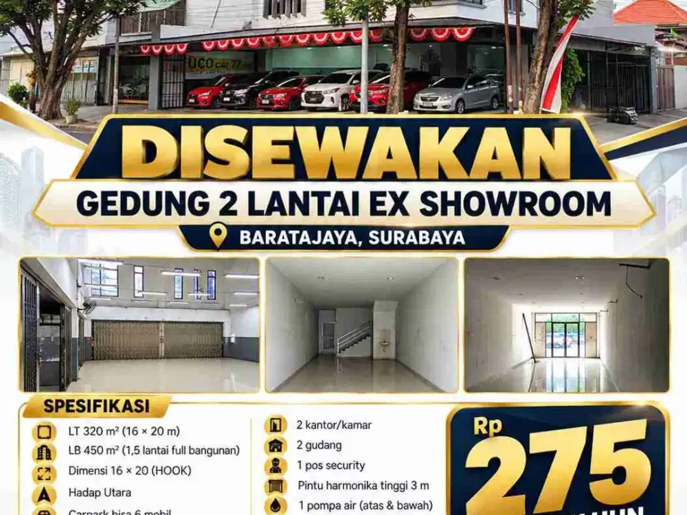 Disewakan Gedung 2 lantai Ex Showroom di Baratajaya, Surabaya