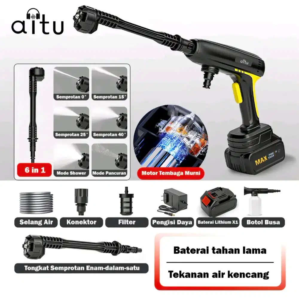 Aitu Jet Cleaner Cordless | Alat Cuci Motor/Mobil Portable