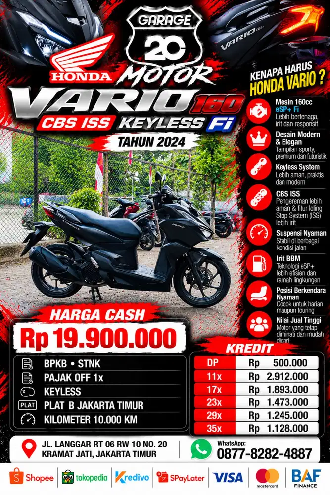 Honda Vario 160cc CBS ISS Keylles Fi Tahun 2024