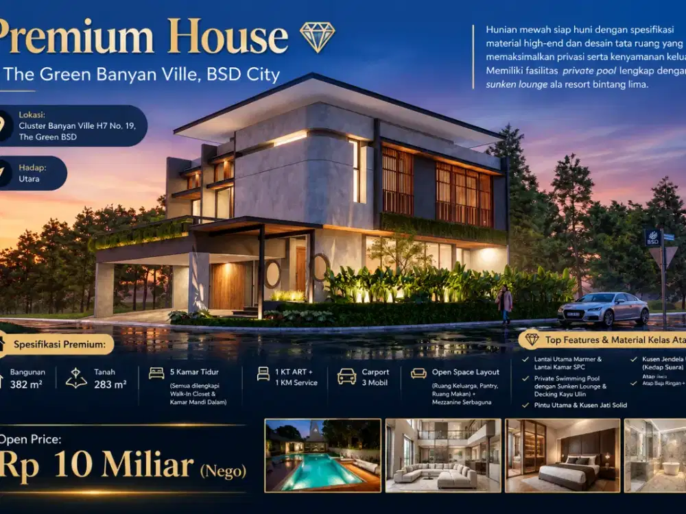 NEW GREEN BANYAN VILLE BSD CITY | Luxury House with Private Pool | 10 Miliar