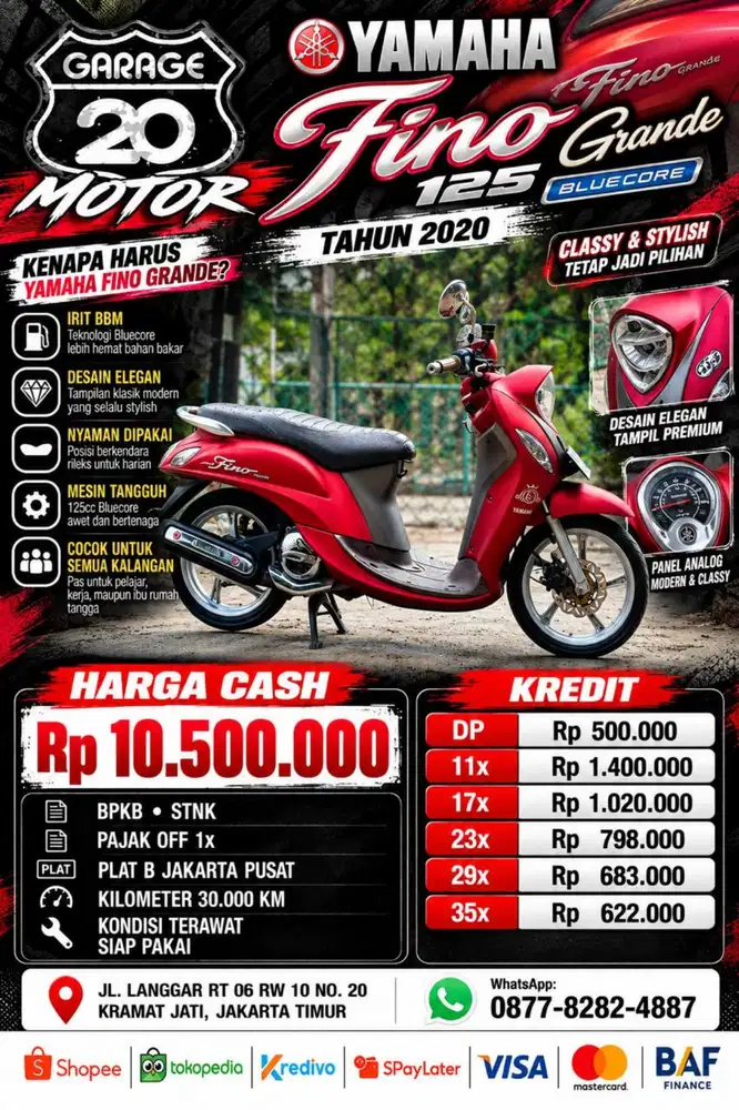 Yamaha Fino Grande Premium 125cc Bluecore Fi Tahun 2020