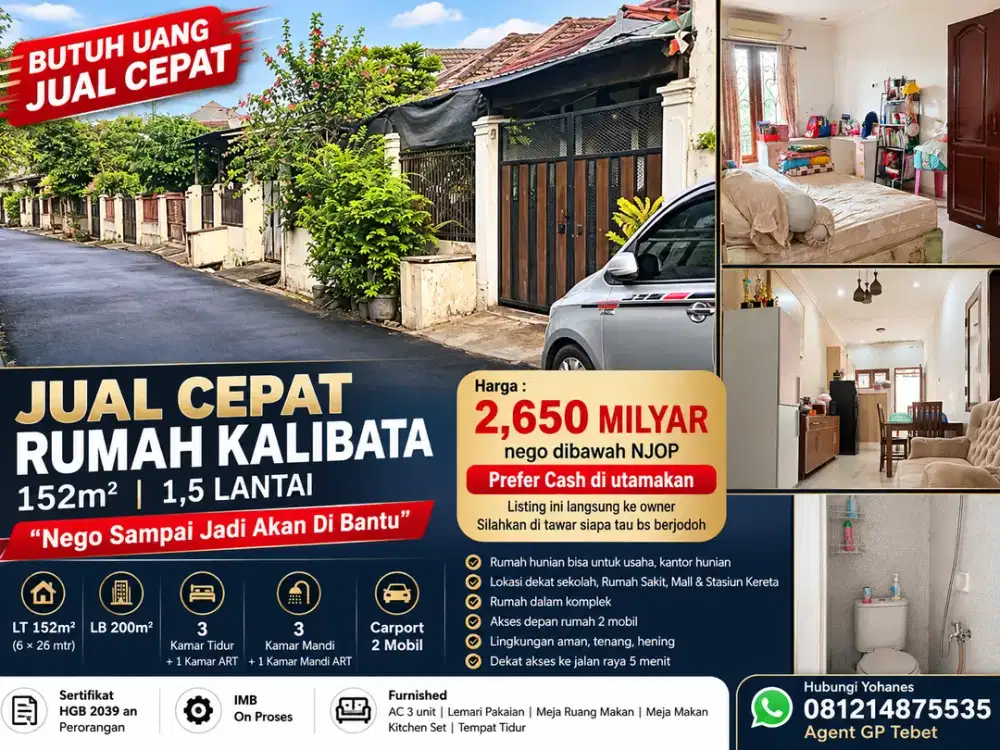Jual Cepat Rumah Kalibata 152mtr 1,5 Lantai