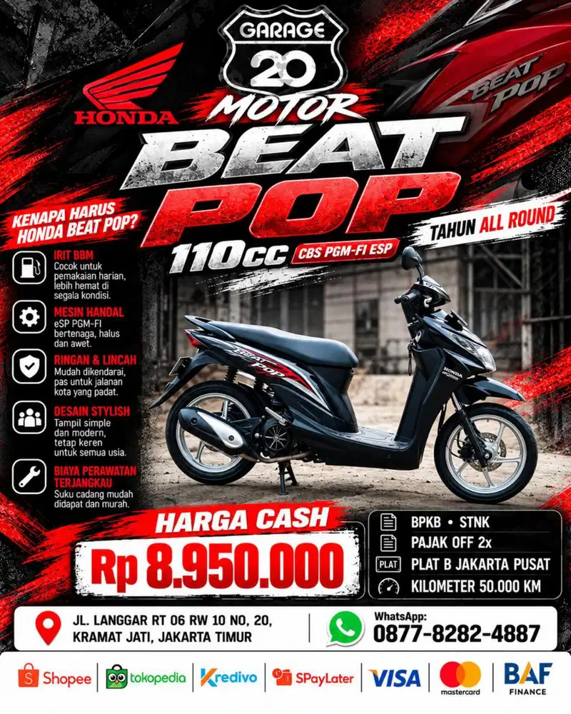 Honda Beat pop Pgm_Fi Esp Tahun 2017