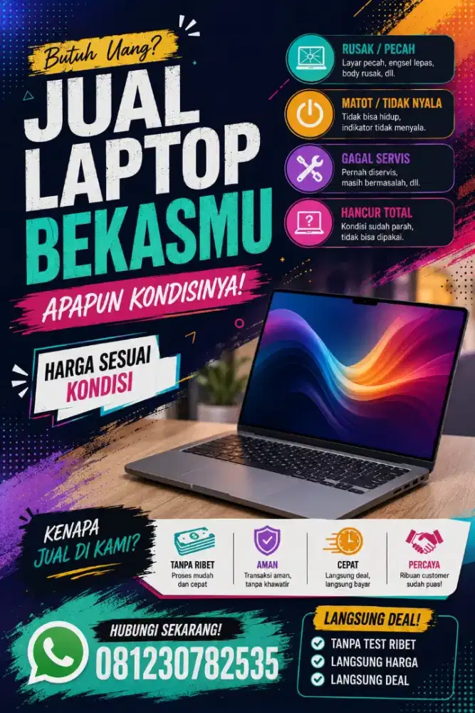 Tawarkan laptop gaming macbook pro rusak mati pecah gagal servis