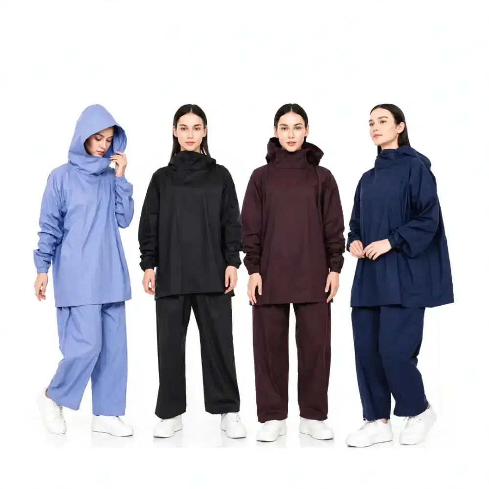 Jas Hujan Hoodie Jaket Celana Wanita Pria Dewasa Cream