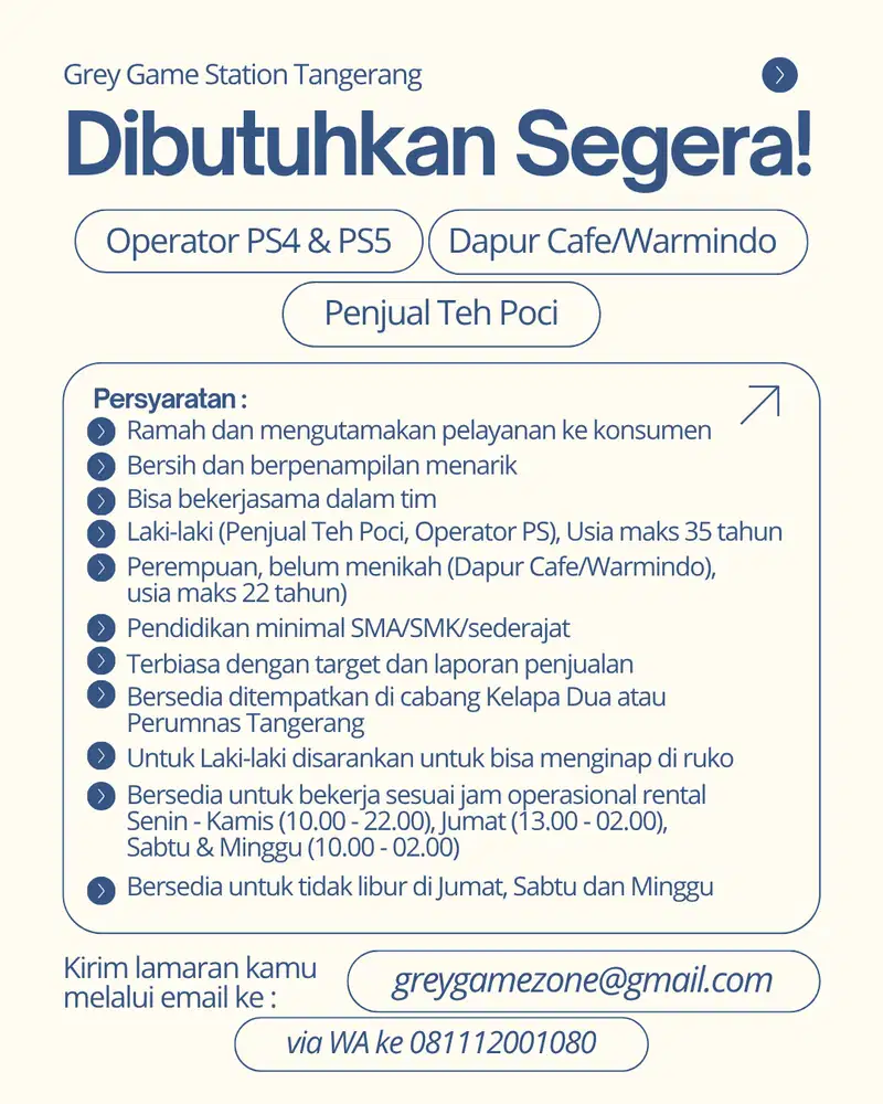 Lowongan di Rental PS4 dan PS5 Kekinian di Kelapa Dua Tangerang