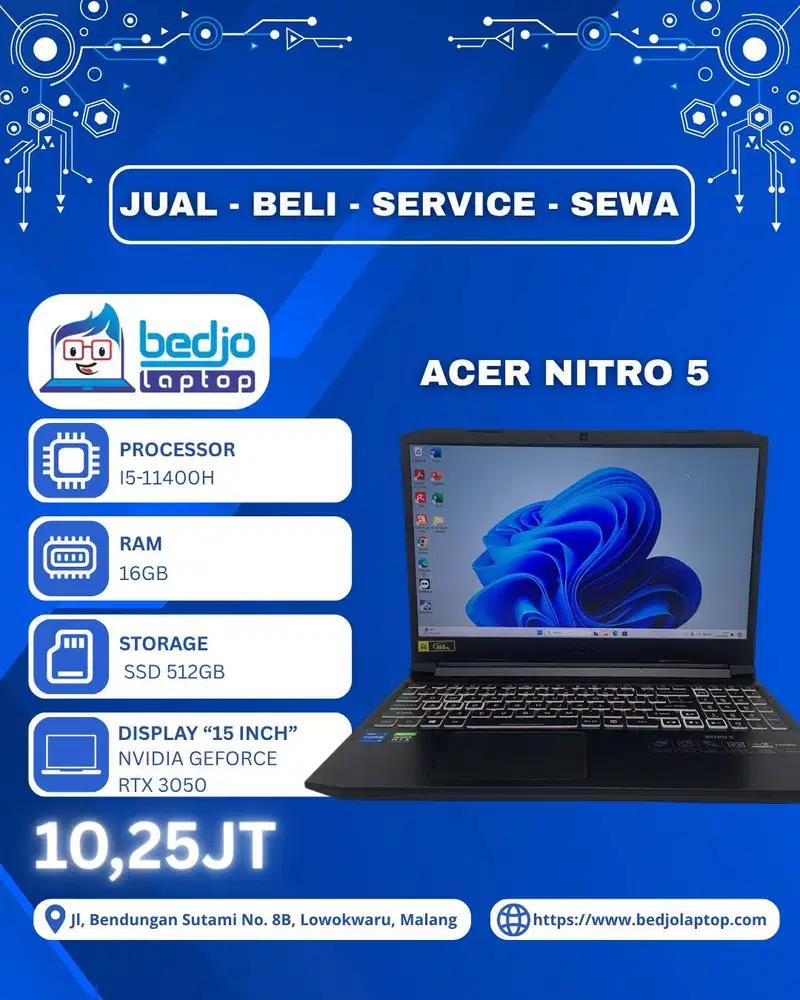 Laptop Gaming Gahar RTX 3050 RAM 16GB, Acer Nitro 5