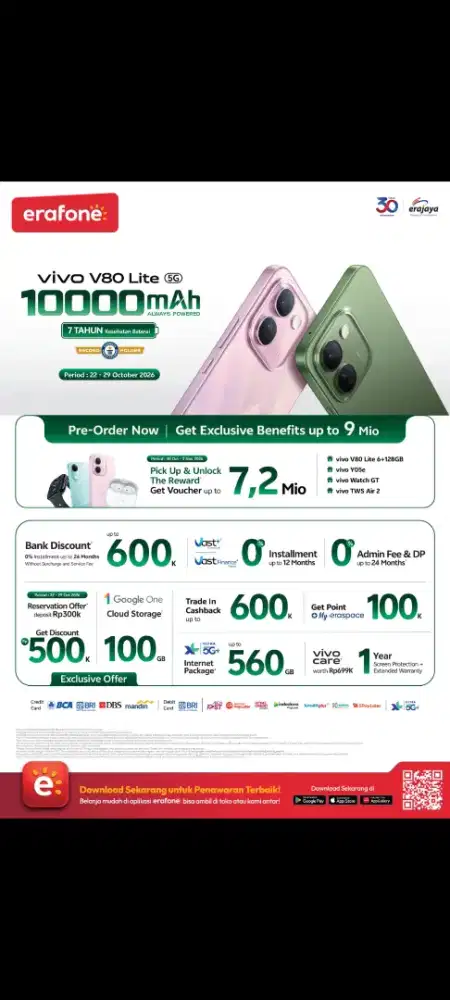 Pre Order vivo V80 Lite 5G Baterai 10000 mAh Bonus Benefit sd 9 Juta