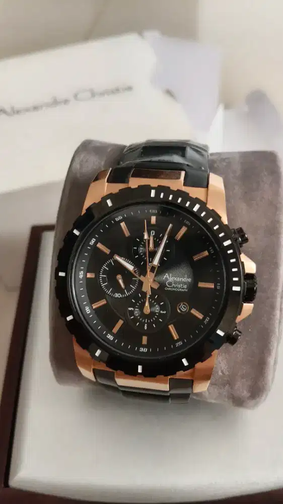Alexandre Christie Chronograph Black Rosegold - Belum Pernah Pakai