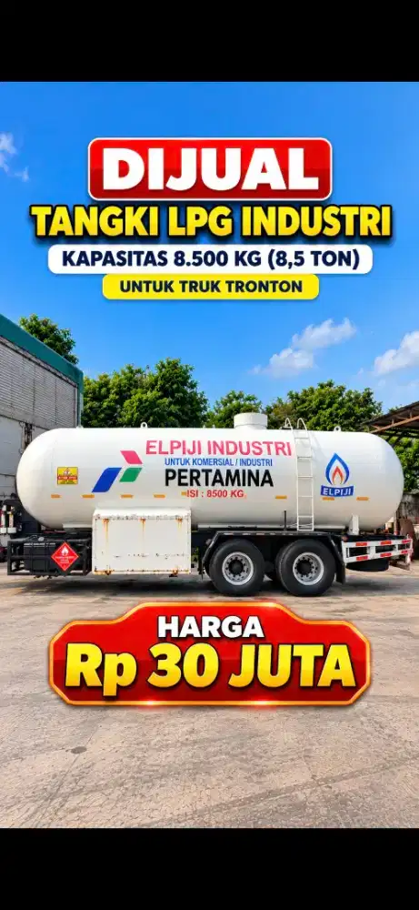 DIJUAL TANGKI LPG INDUSTRI KAPASITAS 8.500 KG UNTUK TRUK TRONTON