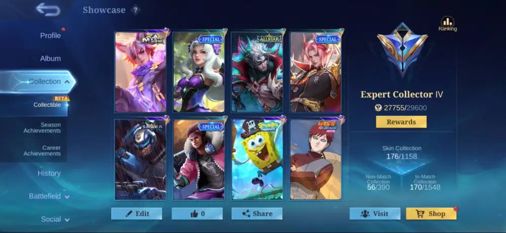 Akun ML BB Mobile Legend BB Hero Full Skin 170+ Emblem Max
