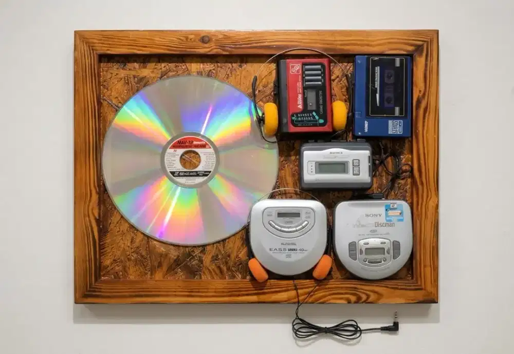 Dekorasi kaset laser disc Walkman disimpan jadul inframe vintage antik