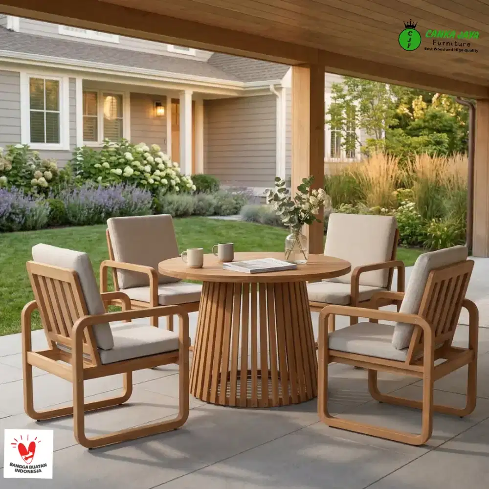 Set Kursi Teras Amaya Modern Meja Minimalis Dining Set Kayu Jati Solid