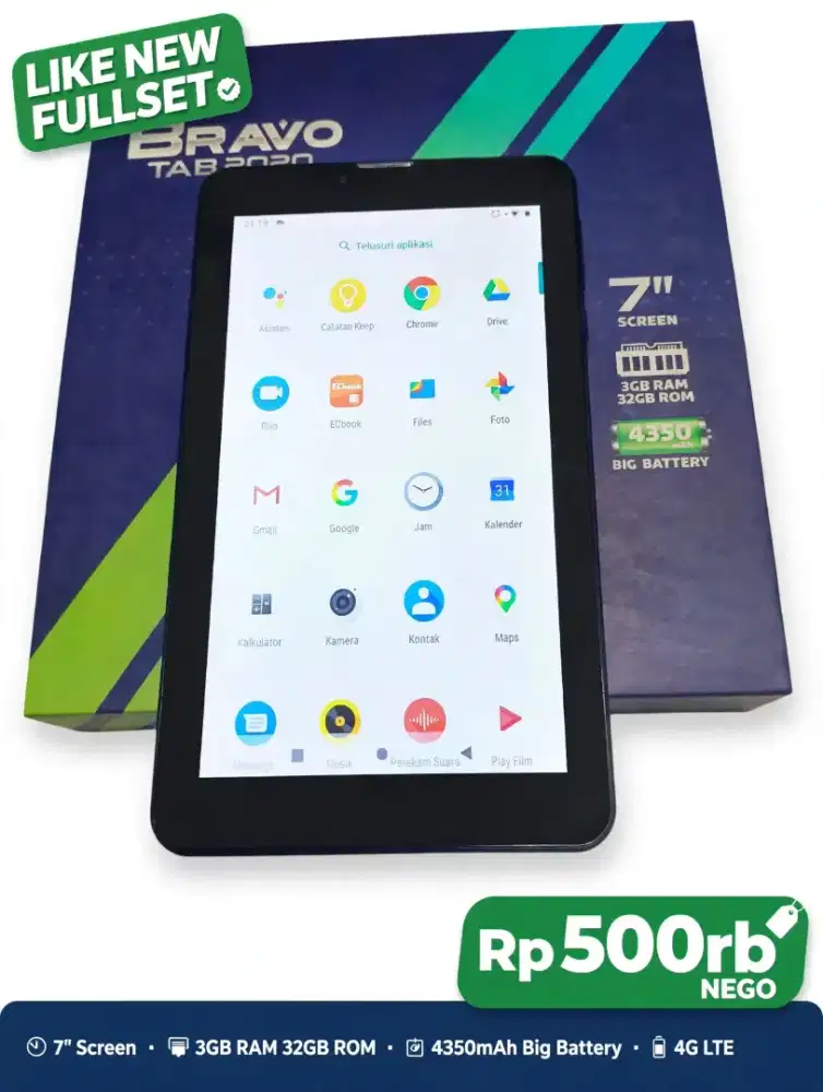 Judul: `Evercoss Bravo Tab 2020 3/32GB Like New Fullset