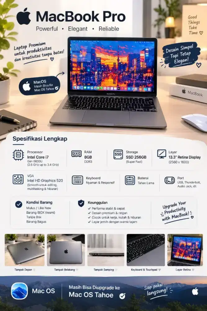 MacBook Pro Retina 13-inch,2020
Intel Core i5
Ram 16 GB
SSD 512 GB