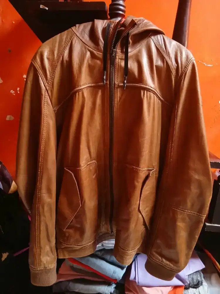 Jaket Kulit Hugo Boss Orange Hoodie