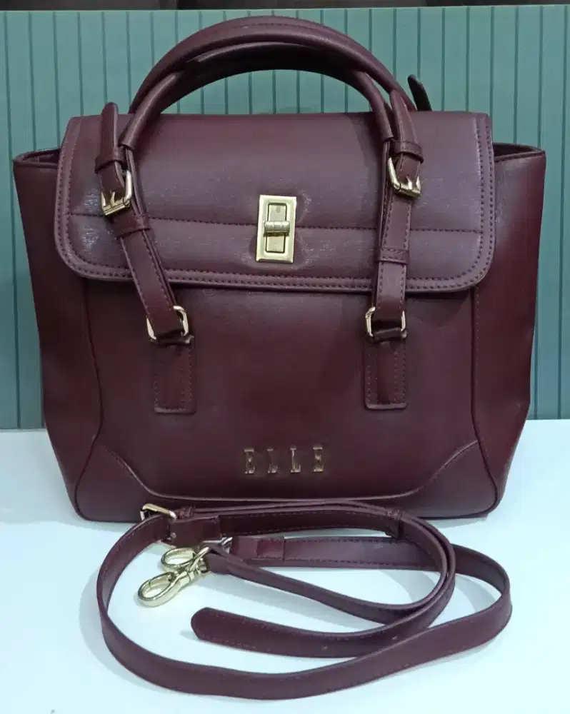 Tas wanita merk ELLE ORI warna maroon preloved