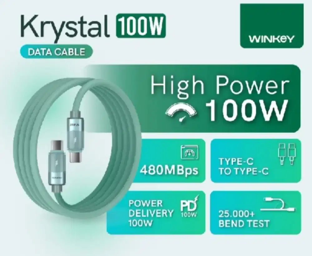 WINKEY Krystal Series Kabel Silicon Type  C to C 5A 100W 1m Black Ori