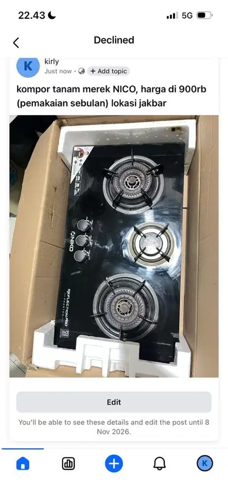 kompor tanam merek NICO (BU)